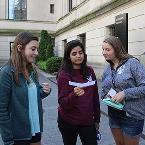 Female students working together on Georgetown Leadership program in Washington, DC