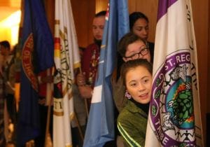 American Indian students at NCAI flag ceremony