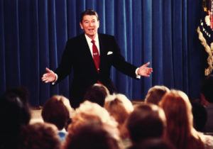 President Ronald Reagan speaking to Close Up students in late 1980s