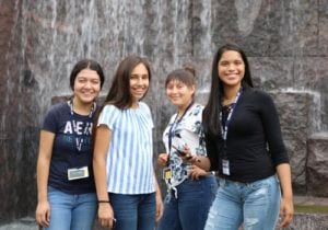 New immigrant and migrant high school females at Franklin Delano Roosevelt Memorial in Washington, DC