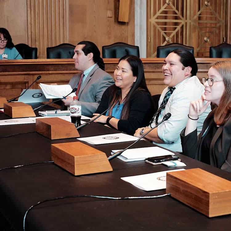 American Indian students laughing and discussing in panel format on USET program