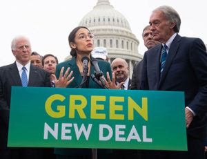 Alexandria Ocasio-Cortez speaks about Green new deal in front of Capitol