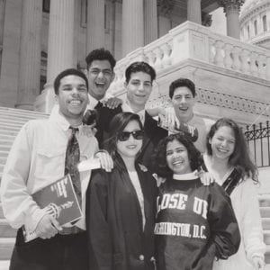 Students on Capitol Hill black and white