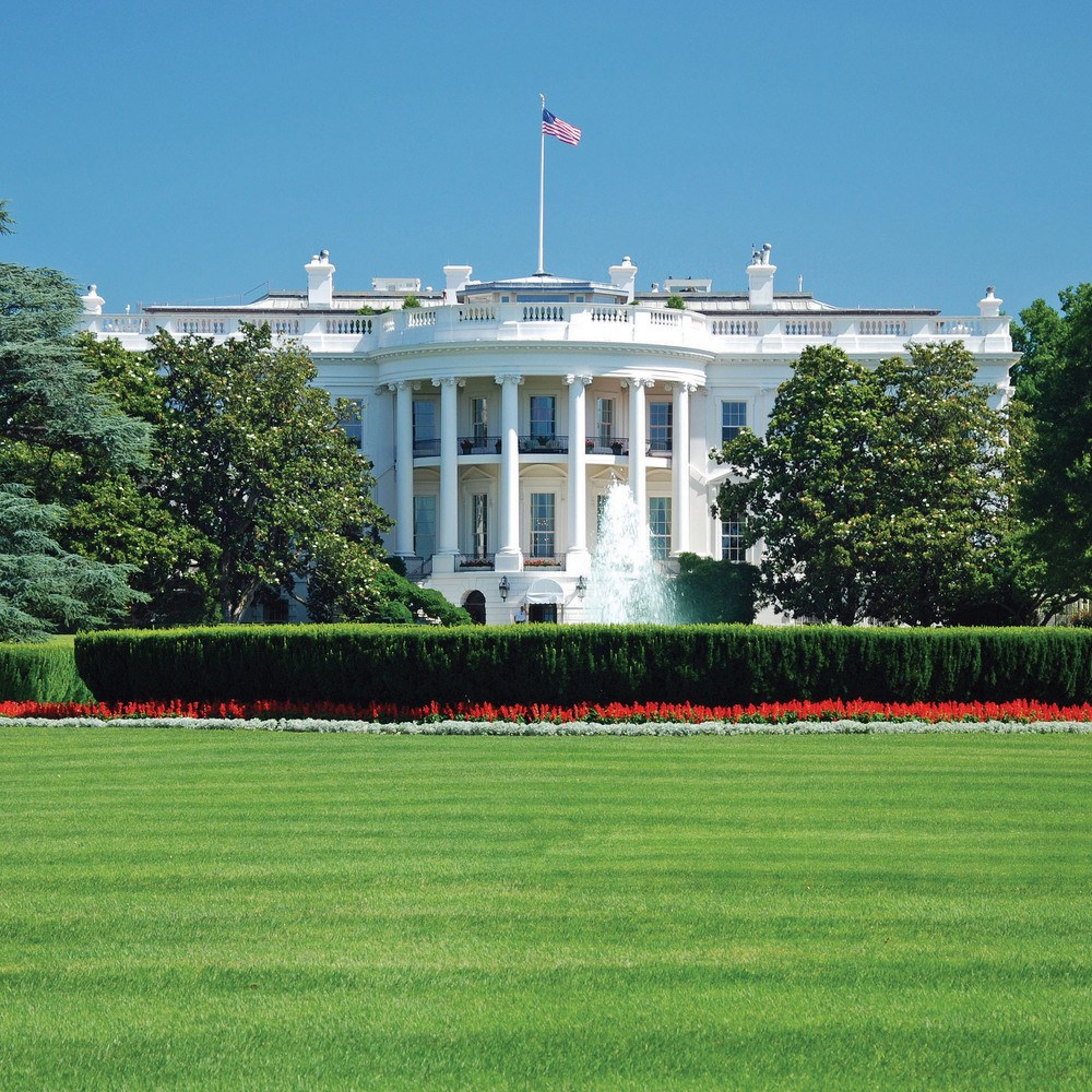 The White House in Washington, DC on a sunny spring day